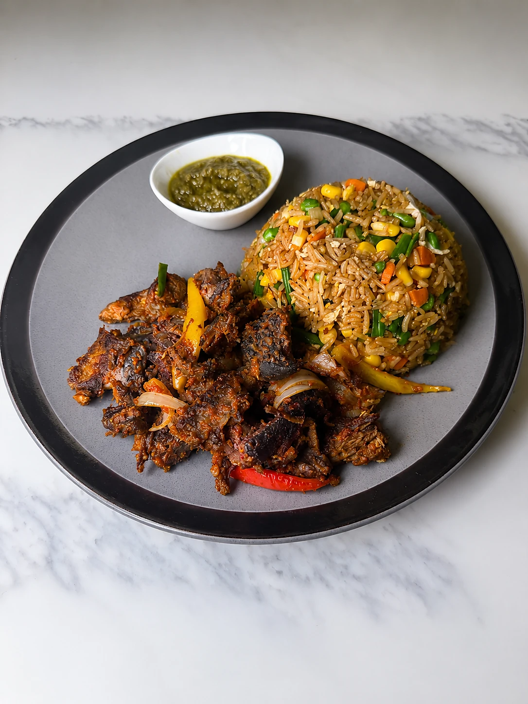 Fried rice and goat meat